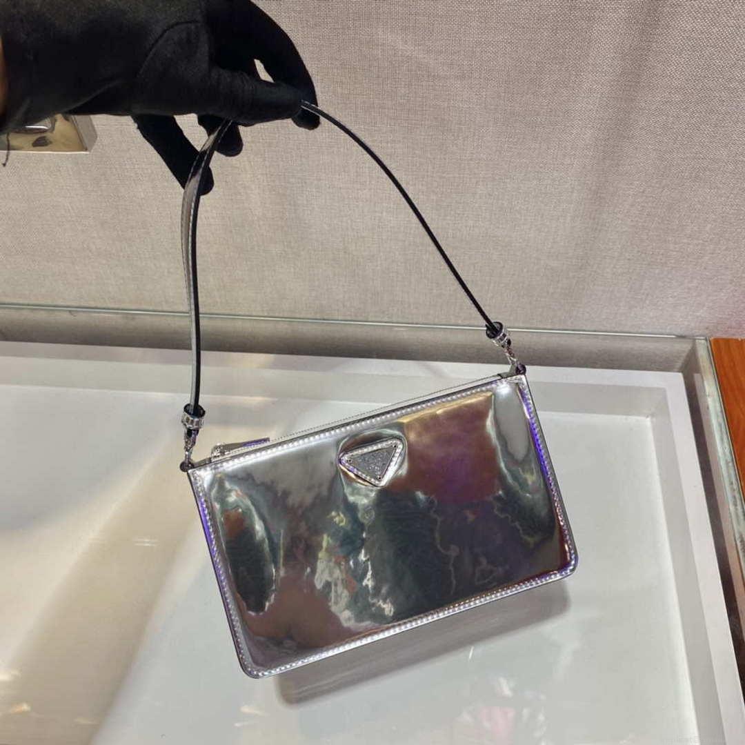 Prada 1BC155 Saffiano leather mini bag Blingbing Silver