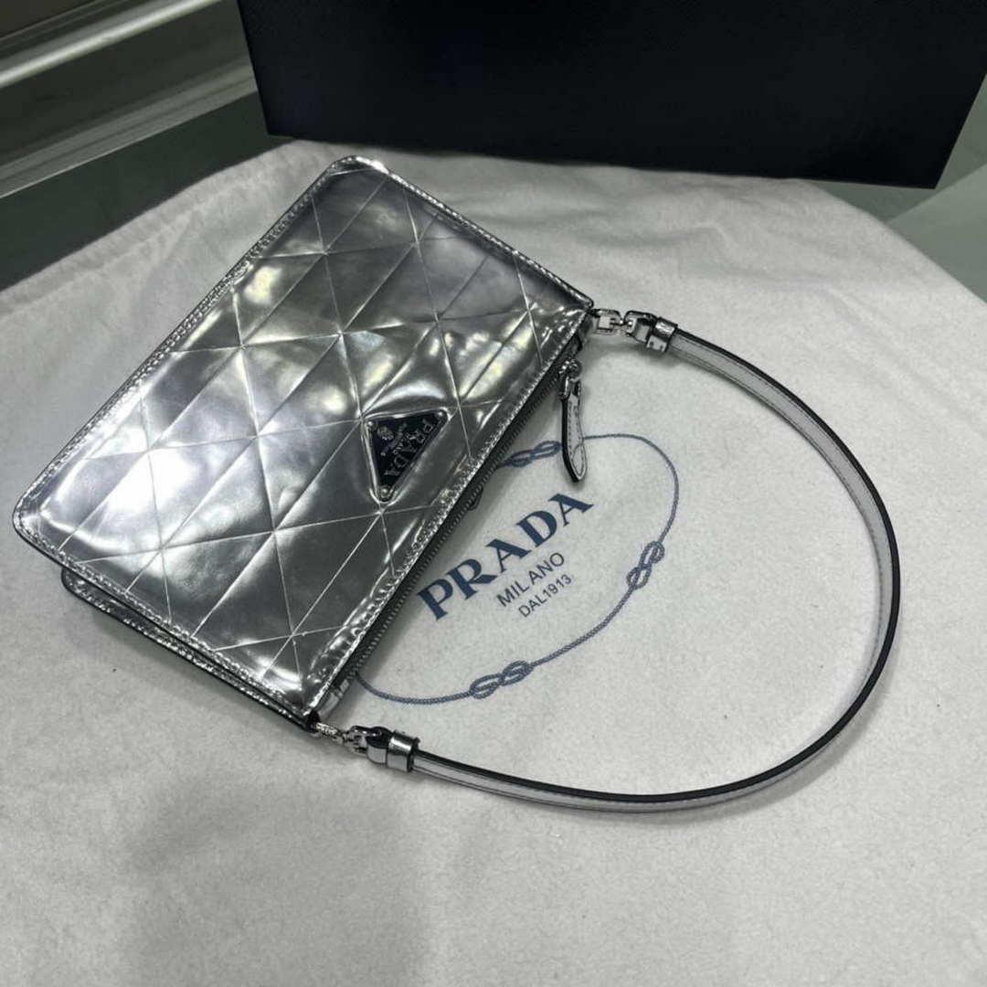 Prada 1BC155 Saffiano leather mini Shoulder bag Silver