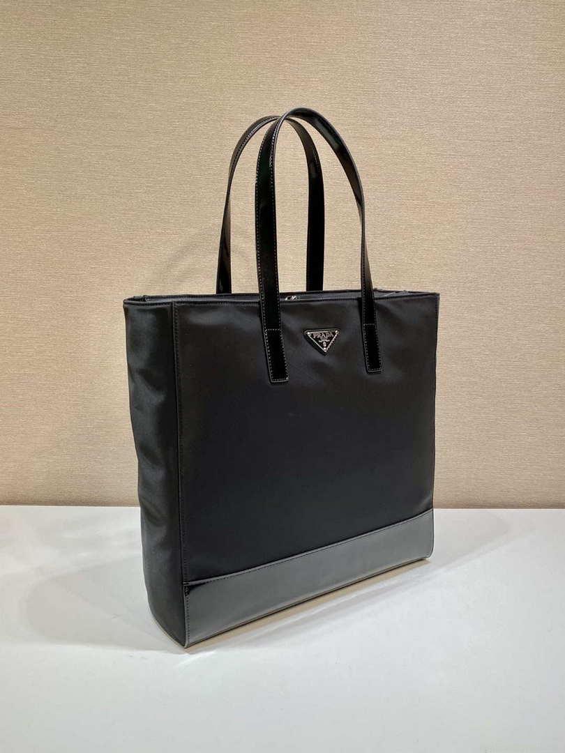 Prada 2VG071 Re-Nylon and Leather tote Black