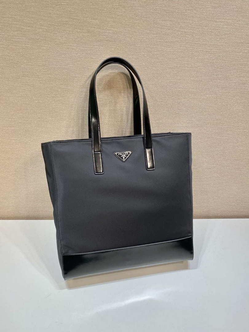 Prada 2VG071 Re-Nylon and Leather tote Black