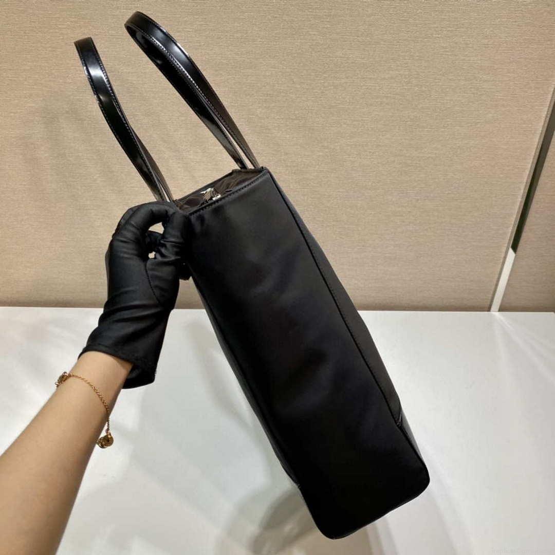 Prada 2VG071 Re-Nylon and Leather tote Black