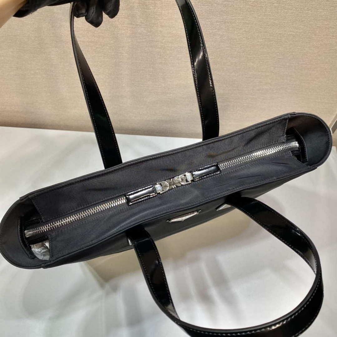 Prada 2VG071 Re-Nylon and Leather tote Black