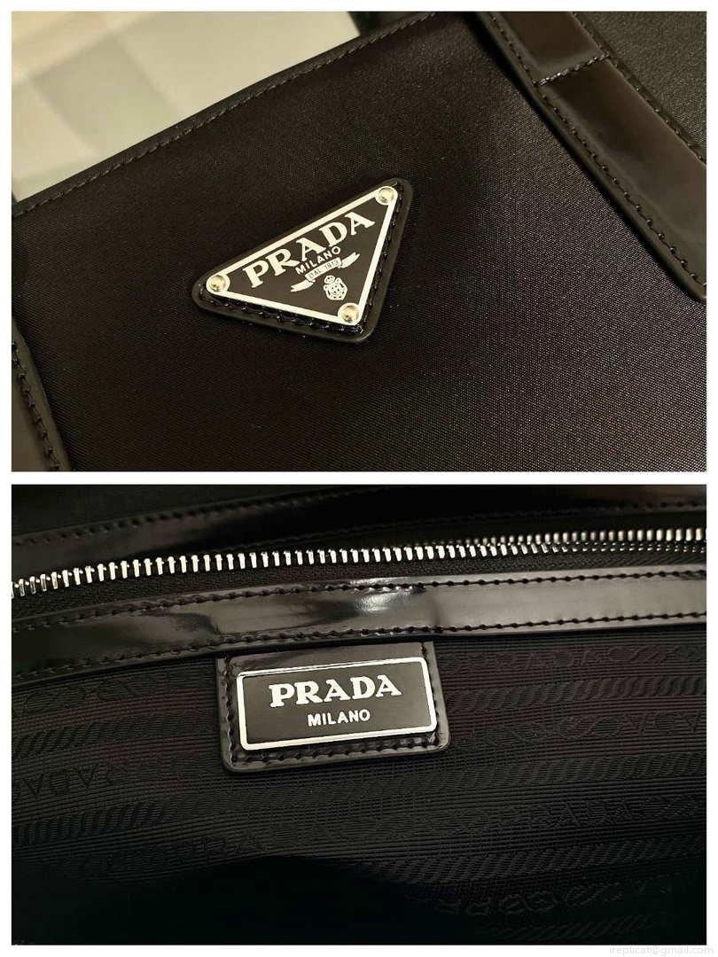 Prada 2VG071 Re-Nylon and Leather tote Black