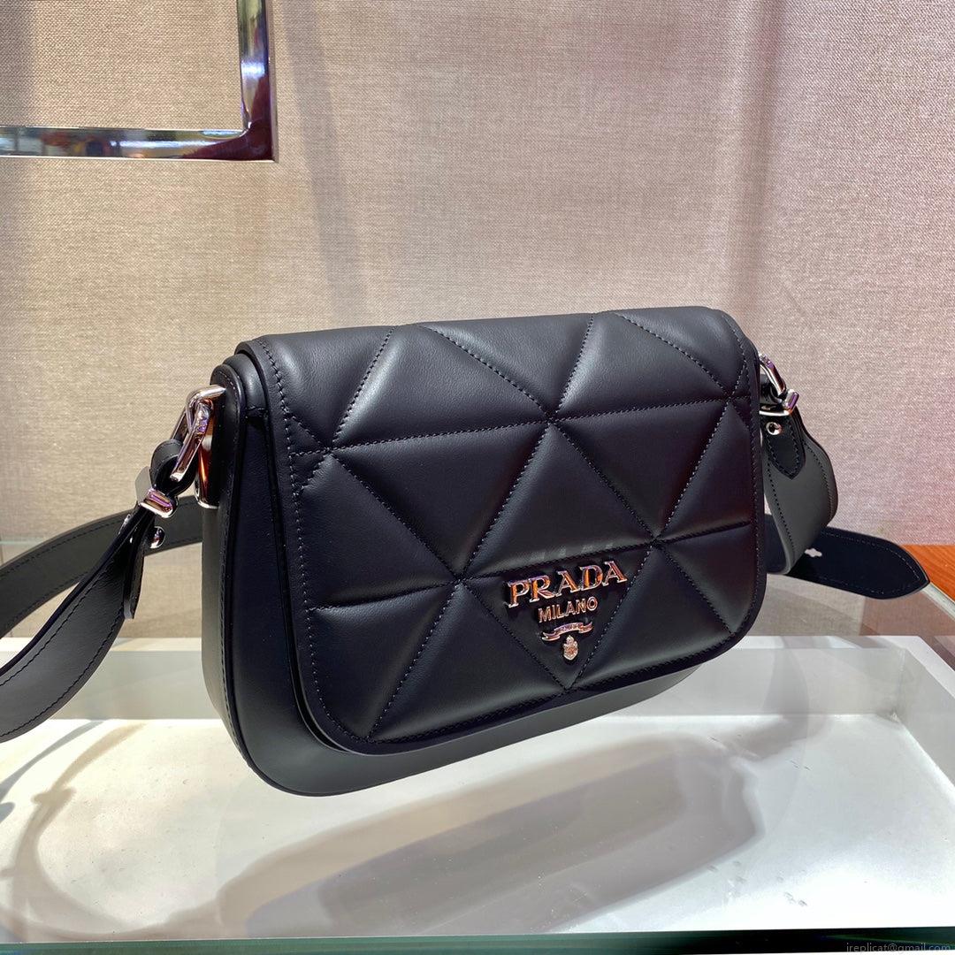 Prada 1BD283 Women’s Spectrum Leather Shoulder Bag Black