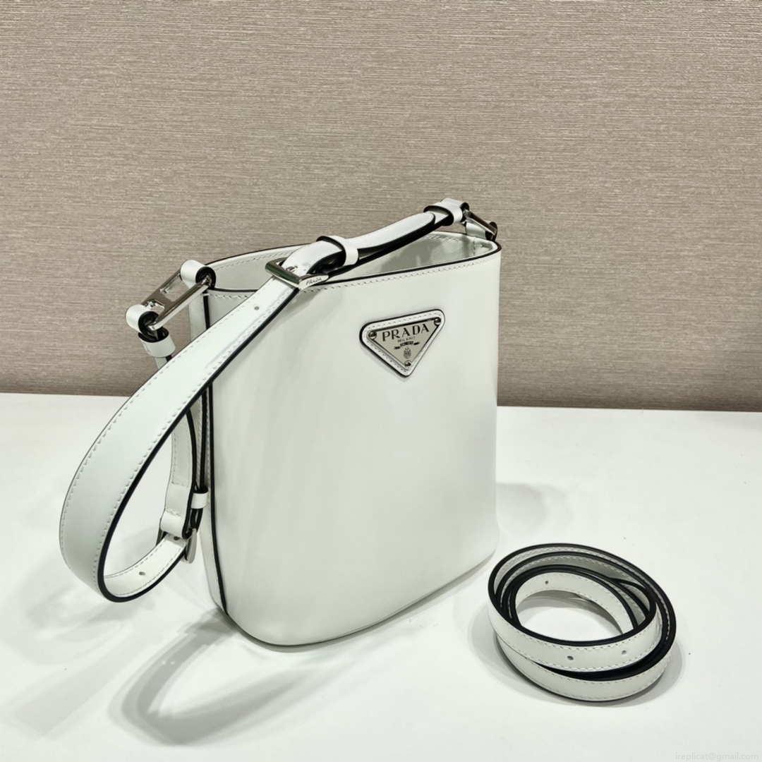 Prada 1BE059 Mini brushed-leather bucket bag White