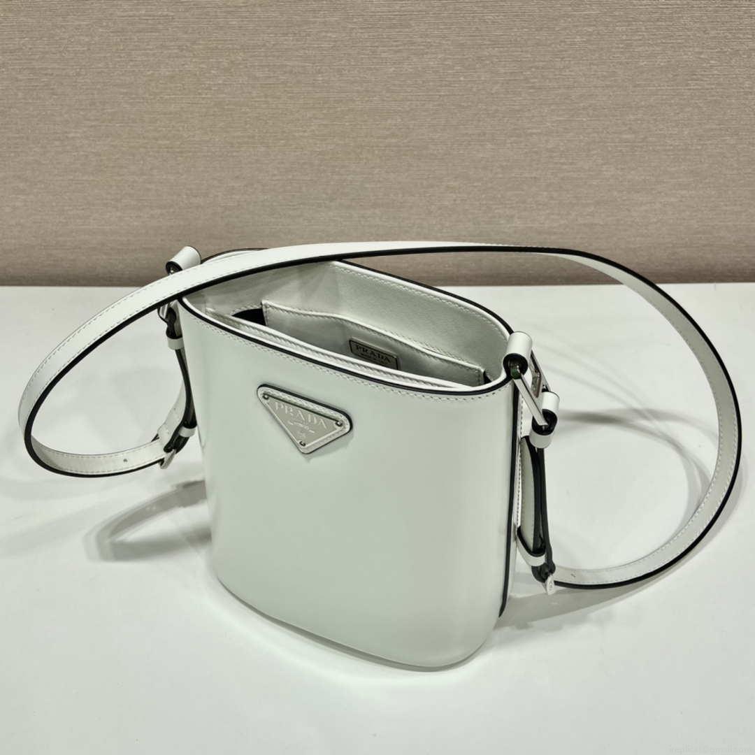 Prada 1BE059 Mini brushed-leather bucket bag White