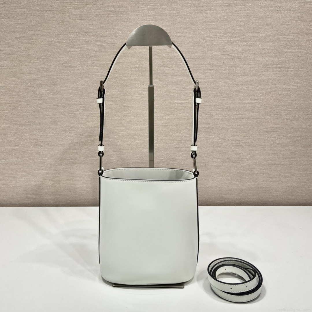 Prada 1BE059 Mini brushed-leather bucket bag White
