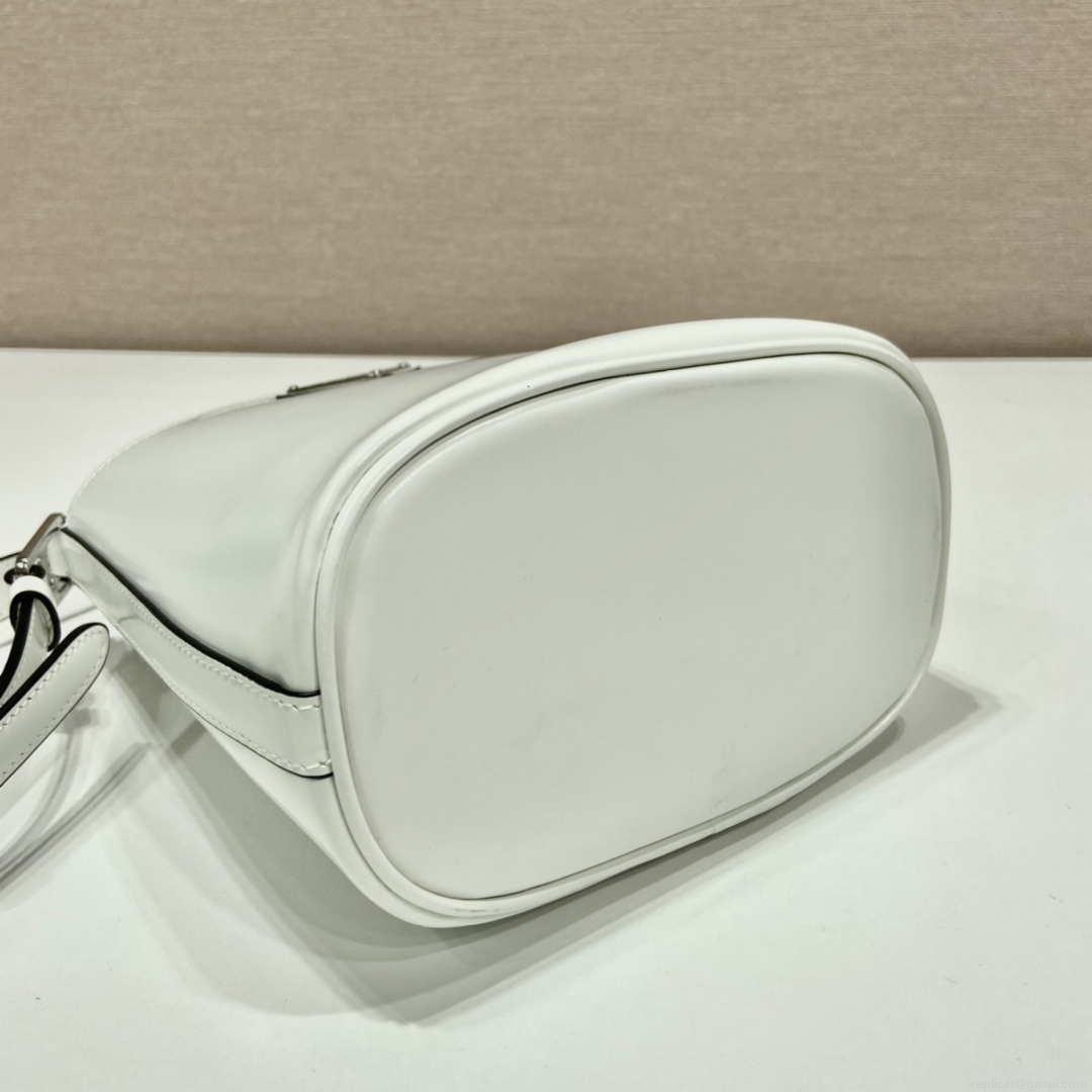 Prada 1BE059 Mini brushed-leather bucket bag White