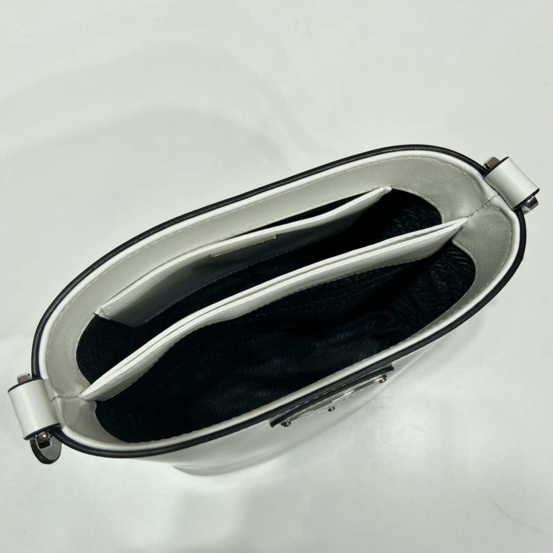 Prada 1BE059 Mini brushed-leather bucket bag White