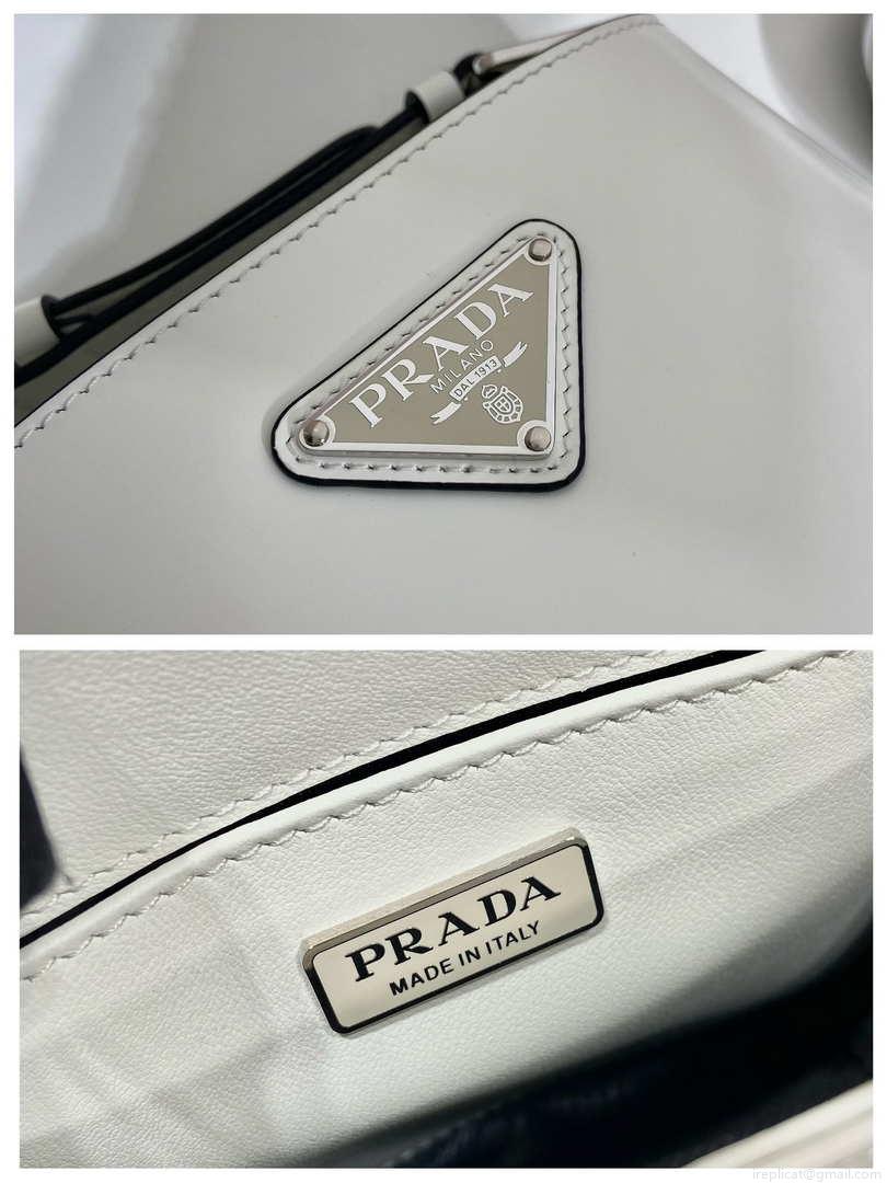 Prada 1BE059 Mini brushed-leather bucket bag White