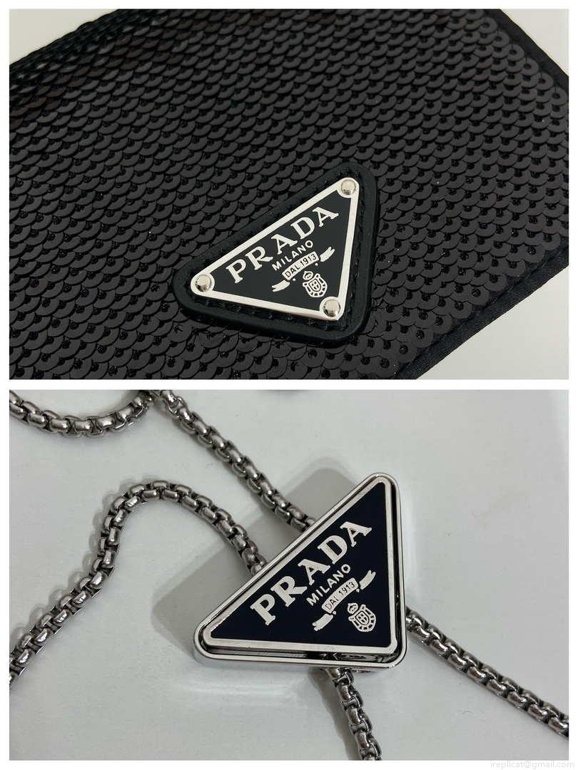 Prada Cardholder with shoulder strap and sequins 1MR024 Black