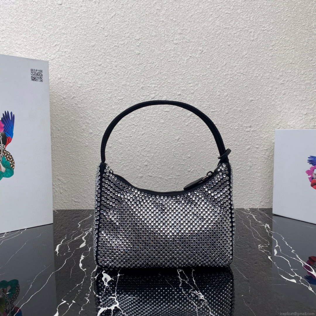 Prada 1NE515 Satin mini-bag with artificial crystals Black