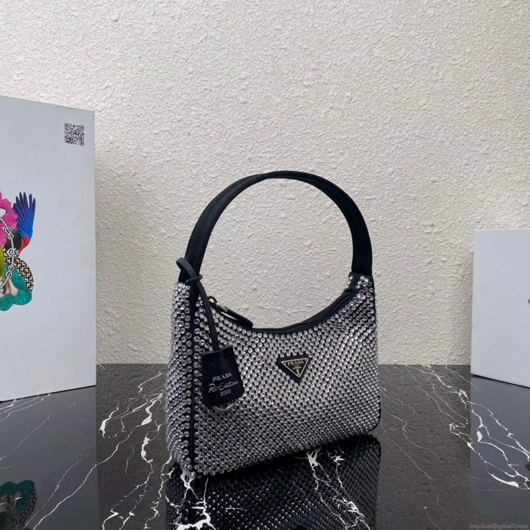 Prada 1NE515 Satin mini-bag with artificial crystals Black