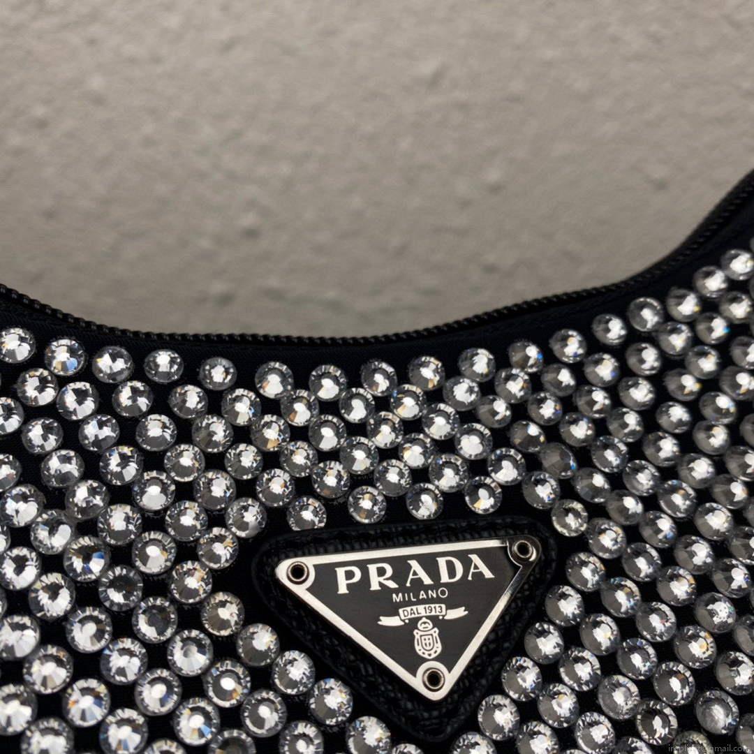 Prada 1NE515 Satin mini-bag with artificial crystals Black
