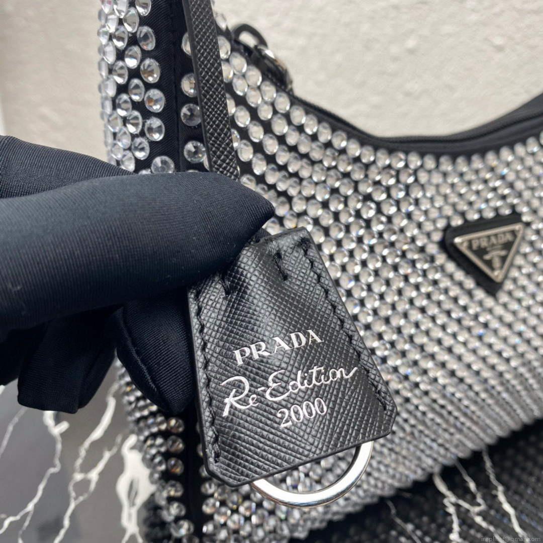 Prada 1NE515 Satin mini-bag with artificial crystals Black