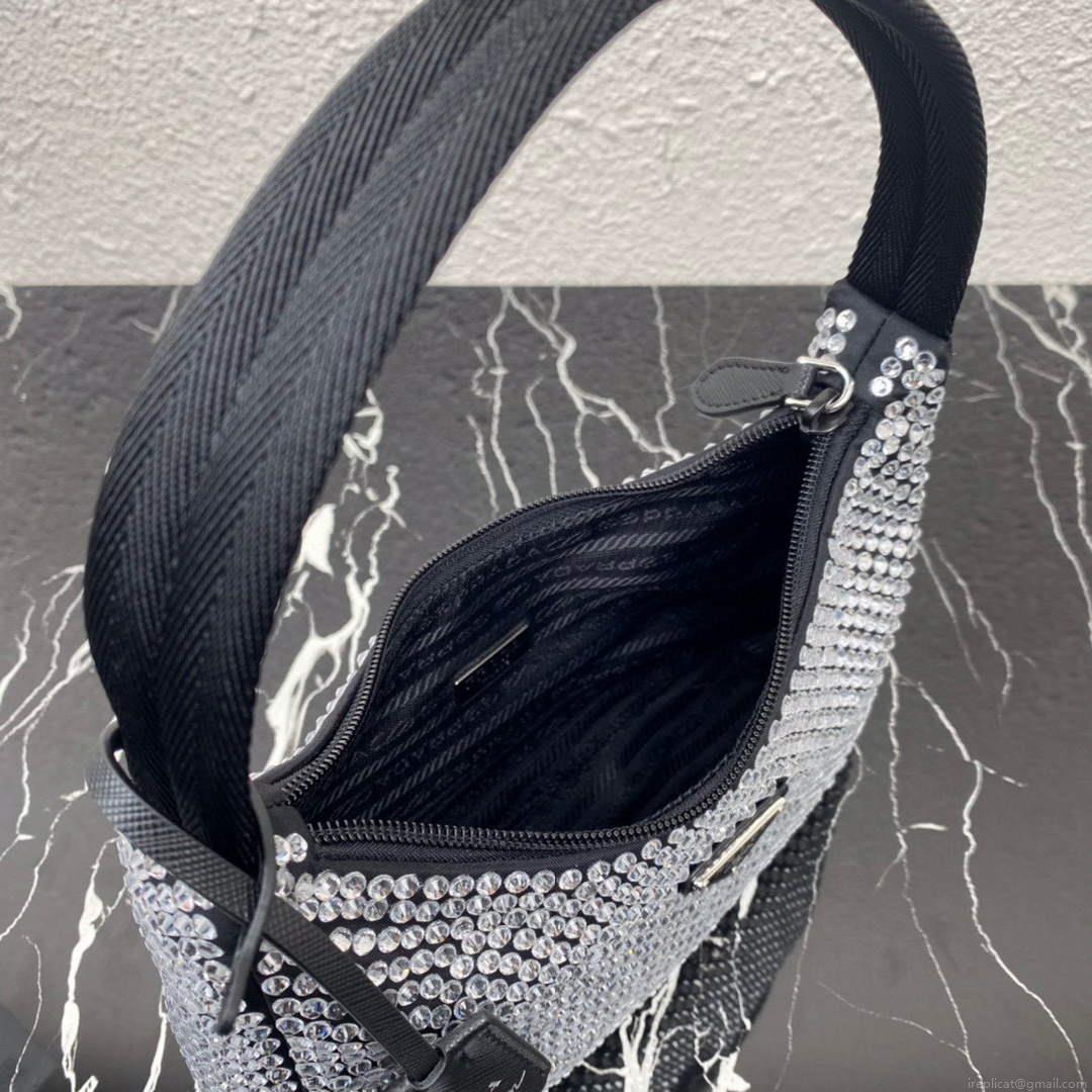 Prada 1NE515 Satin mini-bag with artificial crystals Black