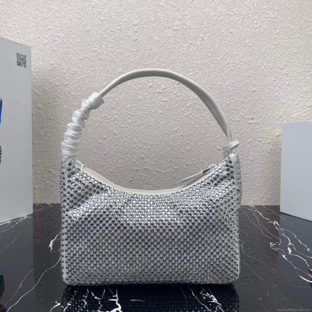 Prada 1NE515 Satin mini-bag with artificial crystals white