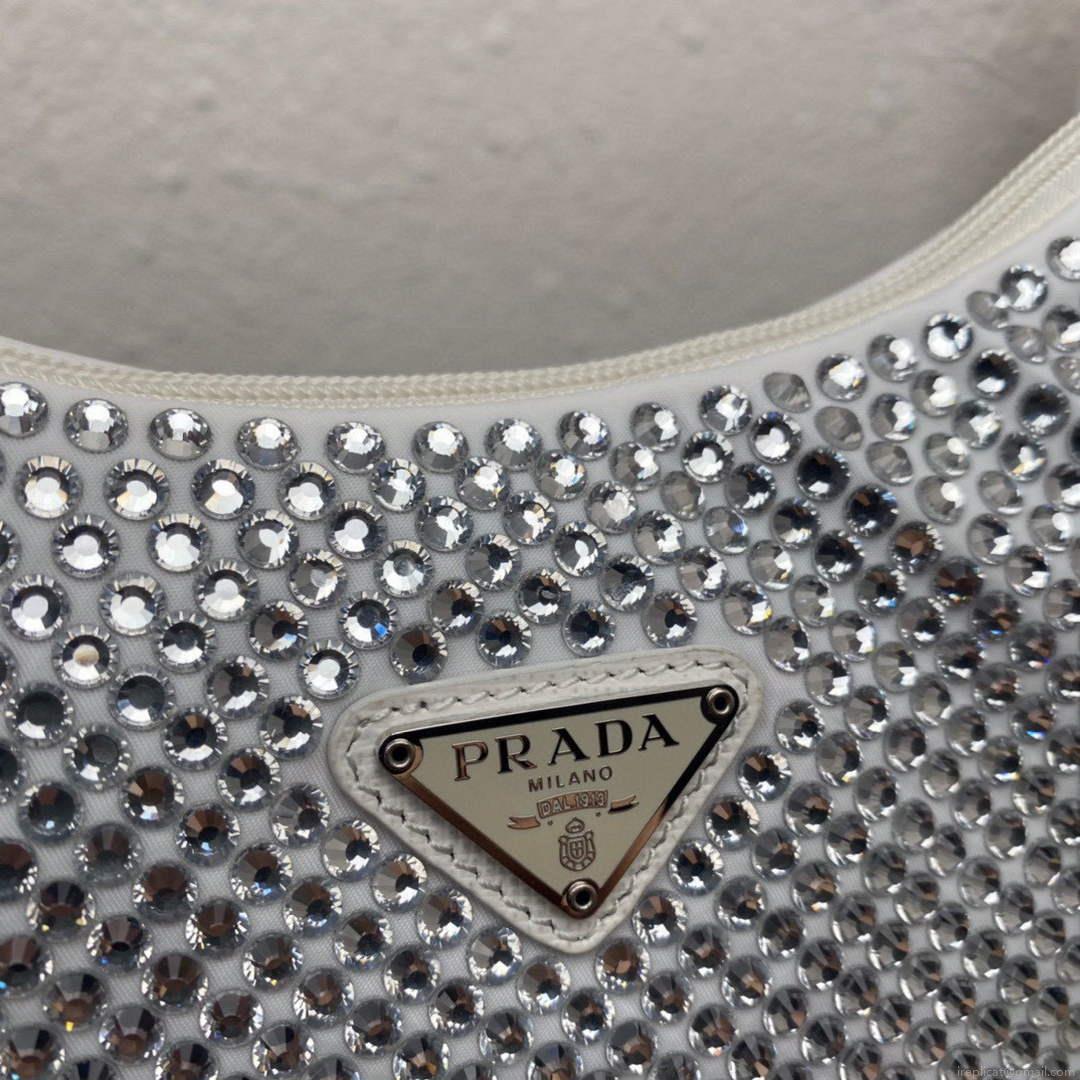 Prada 1NE515 Satin mini-bag with artificial crystals white