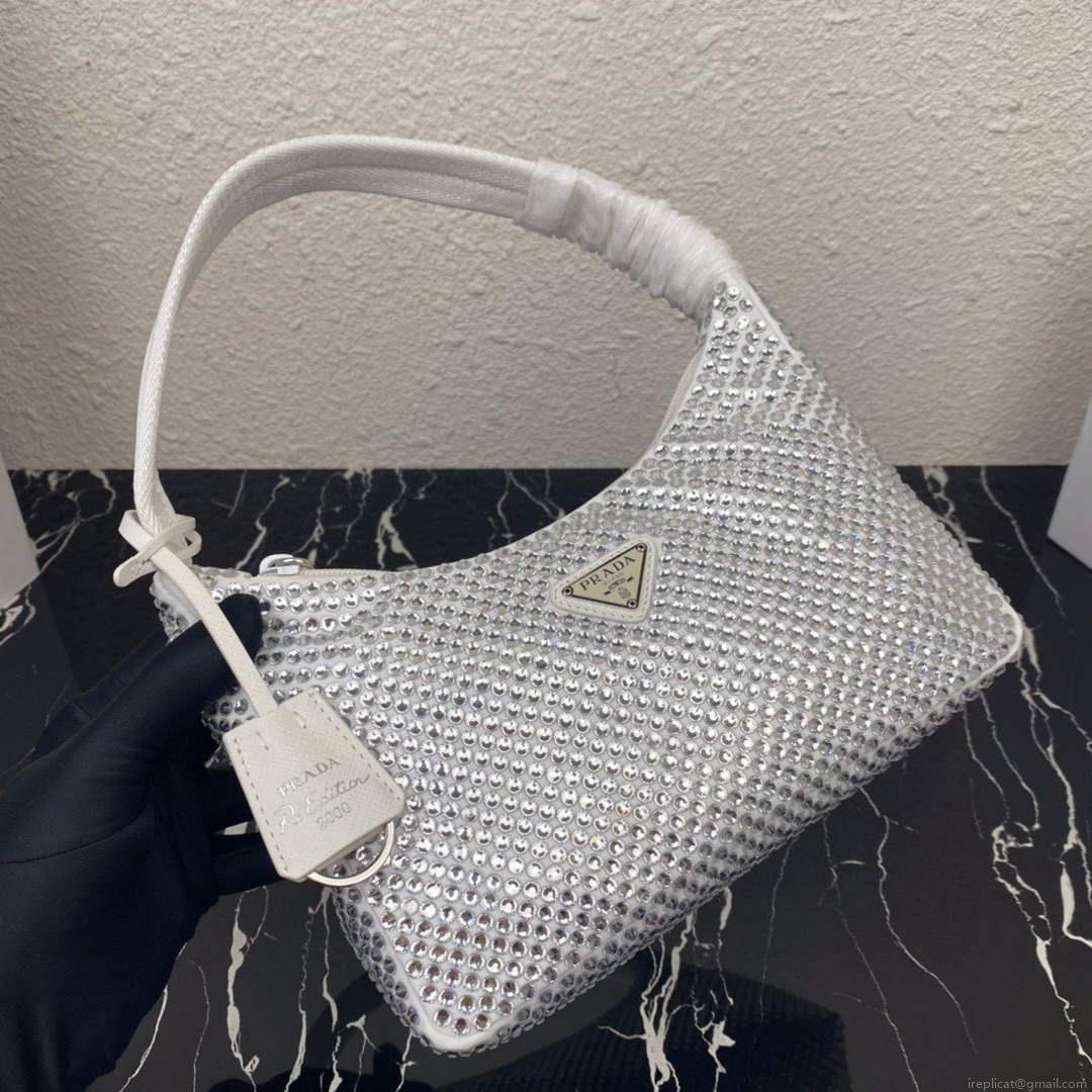 Prada 1NE515 Satin mini-bag with artificial crystals white