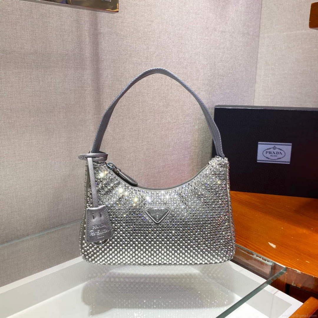 Prada 1NE515 Satin mini-bag with artificial crystals gray