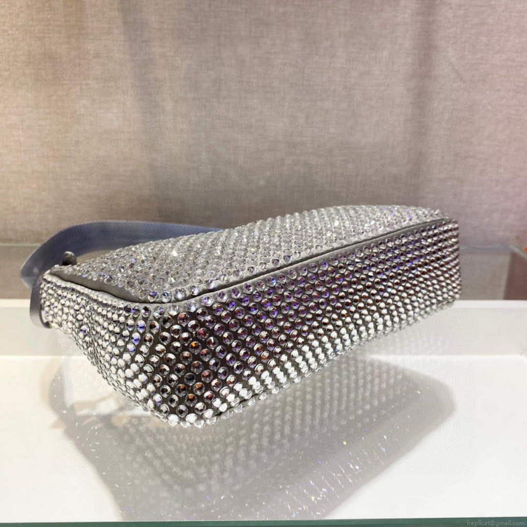 Prada 1NE515 Satin mini-bag with artificial crystals gray
