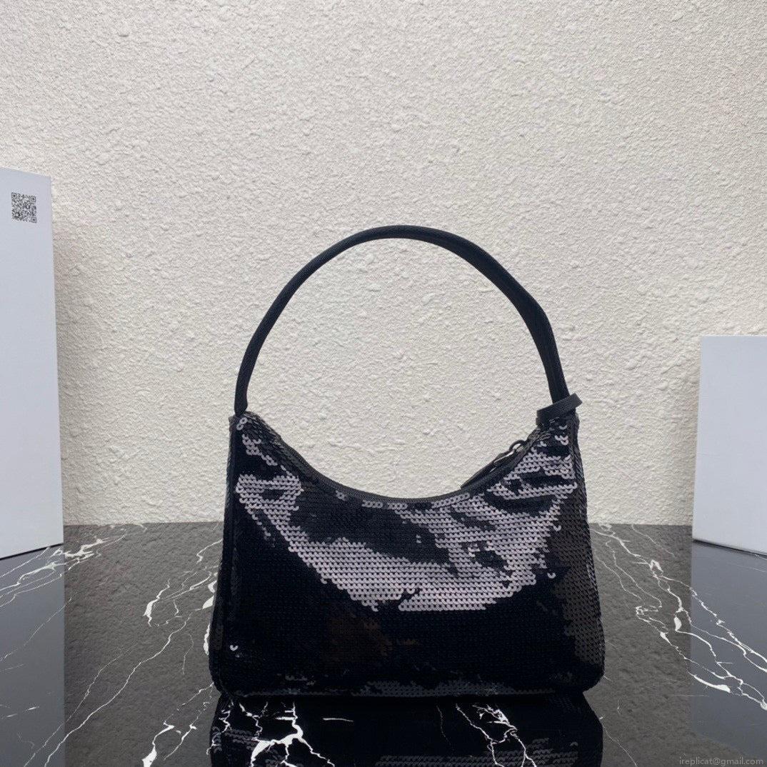 Prada 1NE515 Re-Edition 2000 sequined Re-Nylon mini-bag Black
