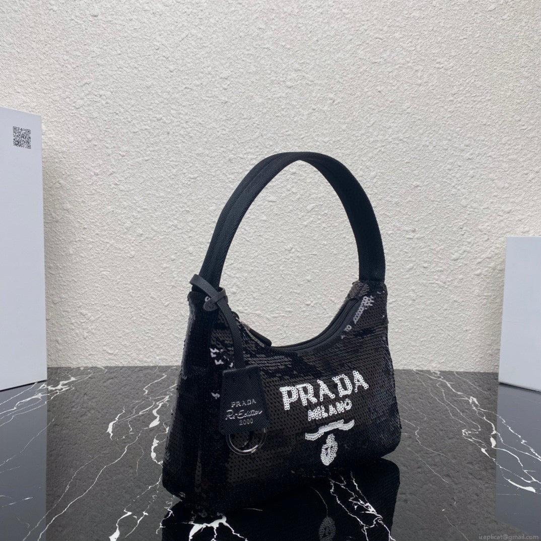 Prada 1NE515 Re-Edition 2000 sequined Re-Nylon mini-bag Black