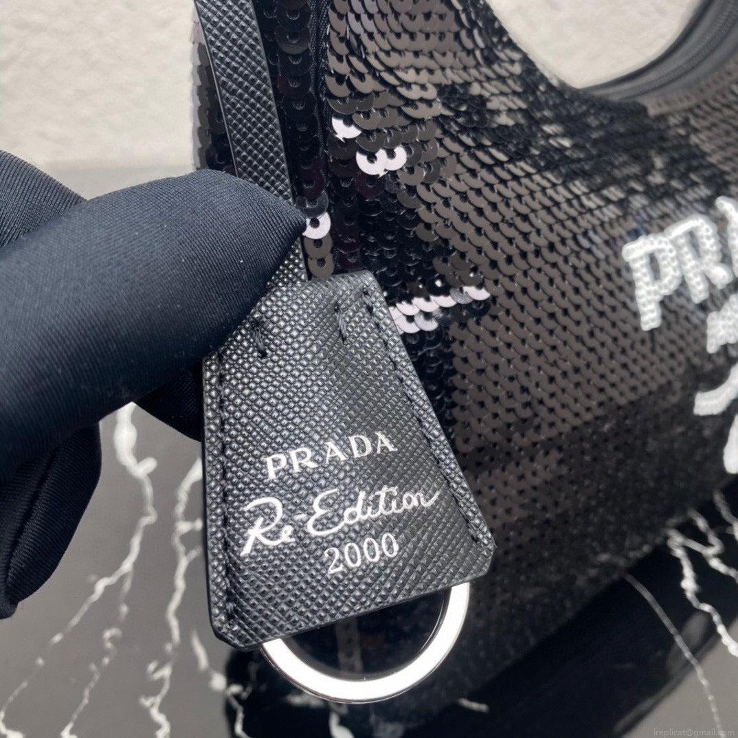 Prada 1NE515 Re-Edition 2000 sequined Re-Nylon mini-bag Black