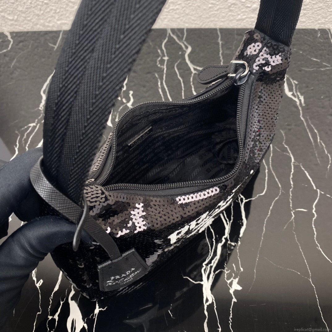 Prada 1NE515 Re-Edition 2000 sequined Re-Nylon mini-bag Black