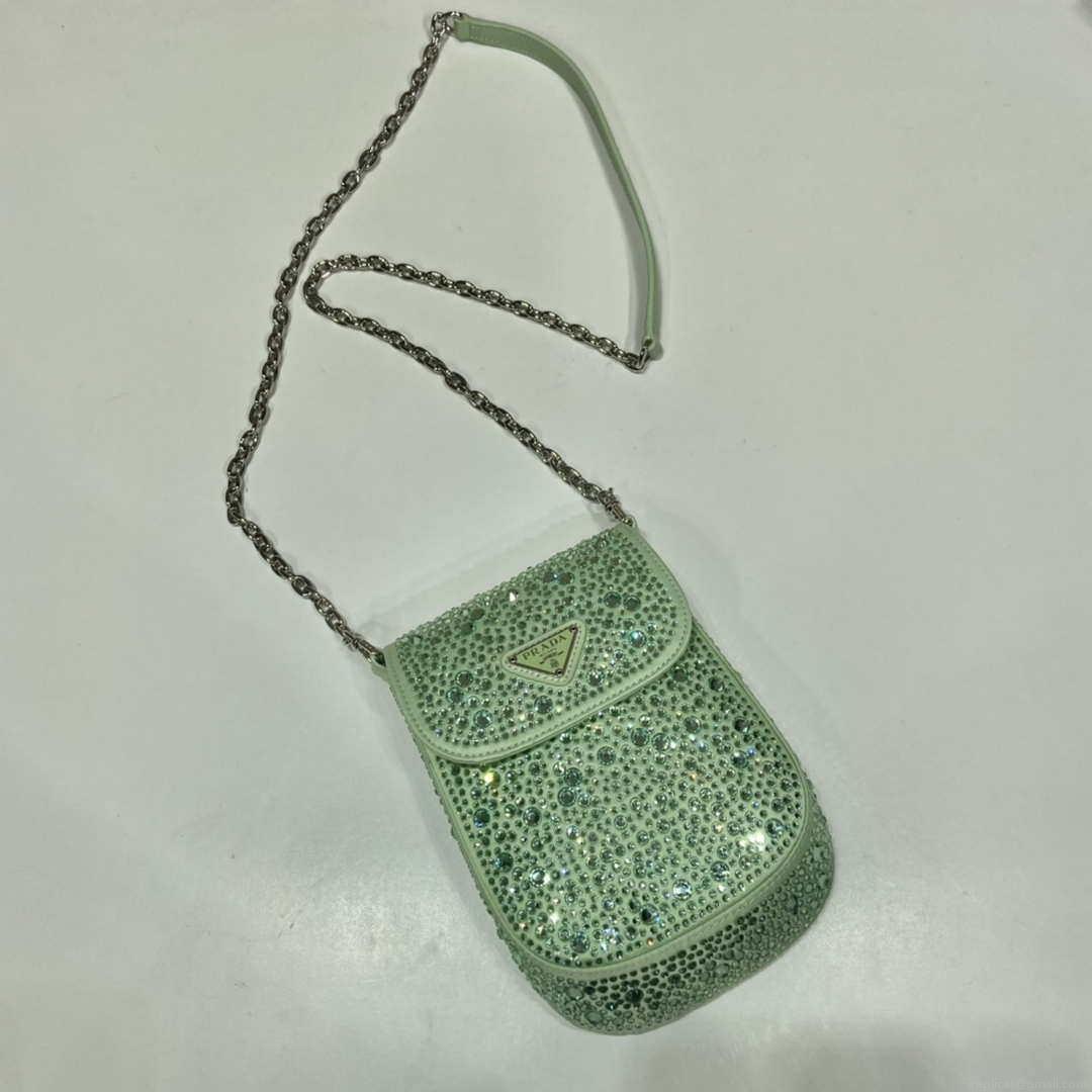 Prada 1BH185 Mini Cleo satin bag with crystals Green