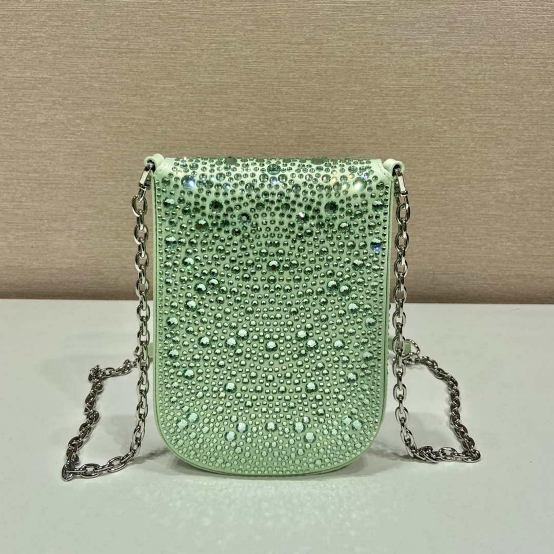 Prada 1BH185 Mini Cleo satin bag with crystals Green