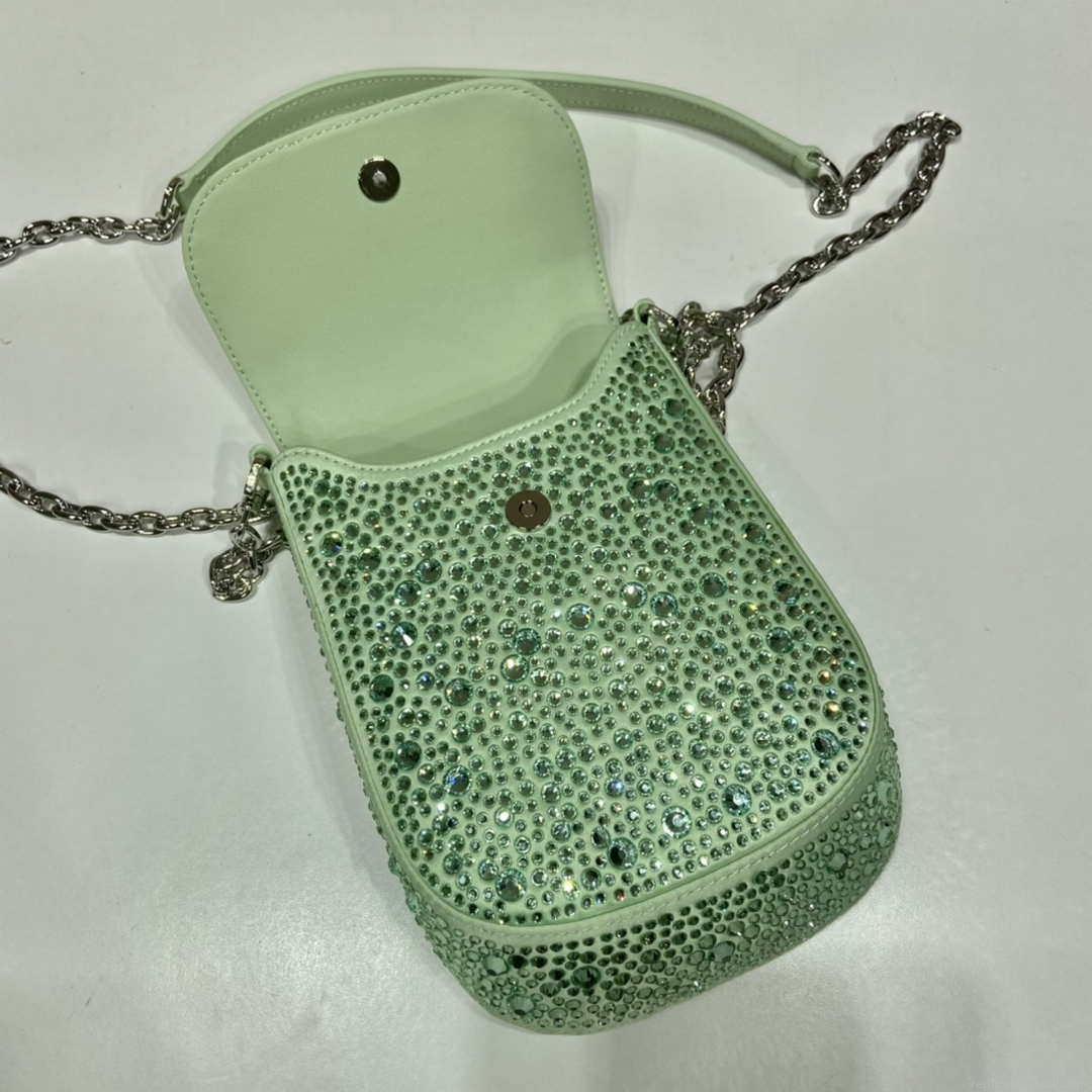 Prada 1BH185 Mini Cleo satin bag with crystals Green