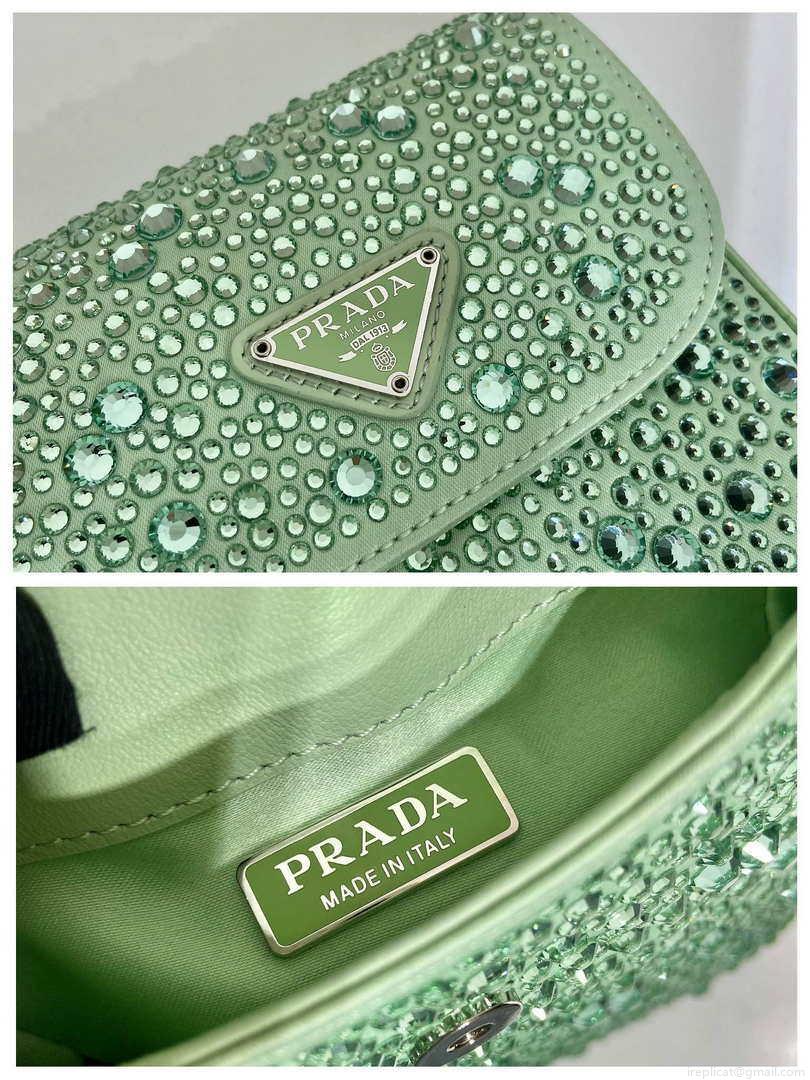 Prada 1BH185 Mini Cleo satin bag with crystals Green