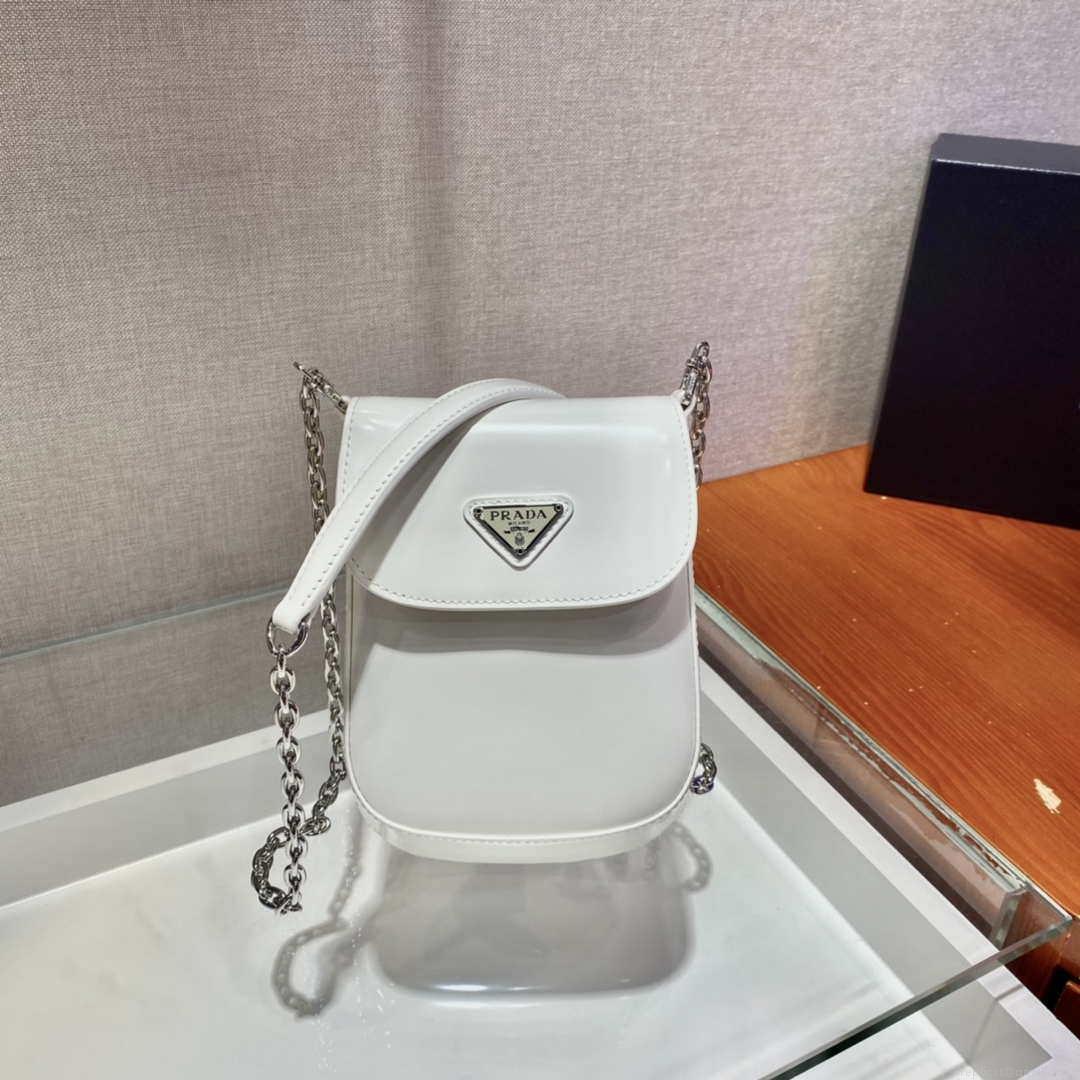 Prada 1BH185 Mini Cleo BRUSHED Leather White