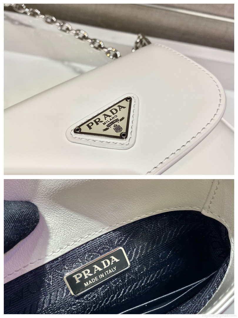 Prada 1BH185 Mini Cleo BRUSHED Leather White