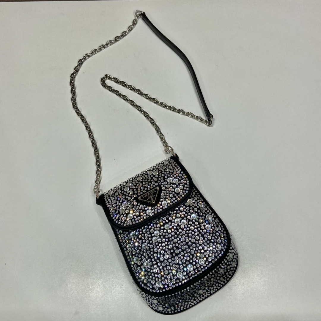 Prada 1BH185 Mini Cleo satin bag with crystals Black