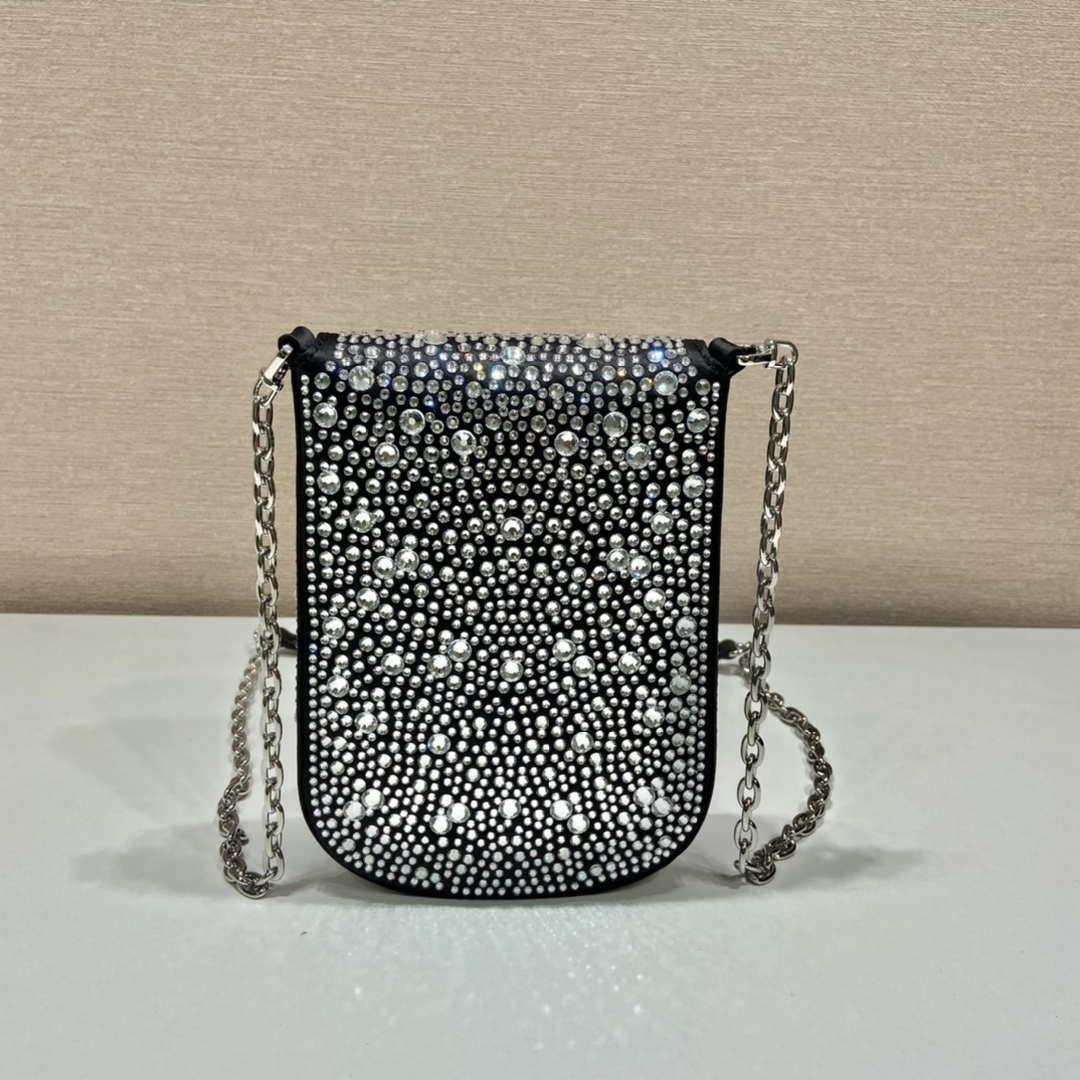 Prada 1BH185 Mini Cleo satin bag with crystals Black