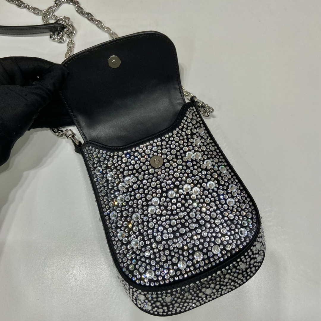 Prada 1BH185 Mini Cleo satin bag with crystals Black