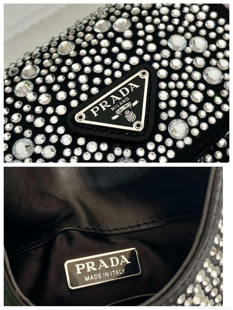 Prada 1BH185 Mini Cleo satin bag with crystals Black