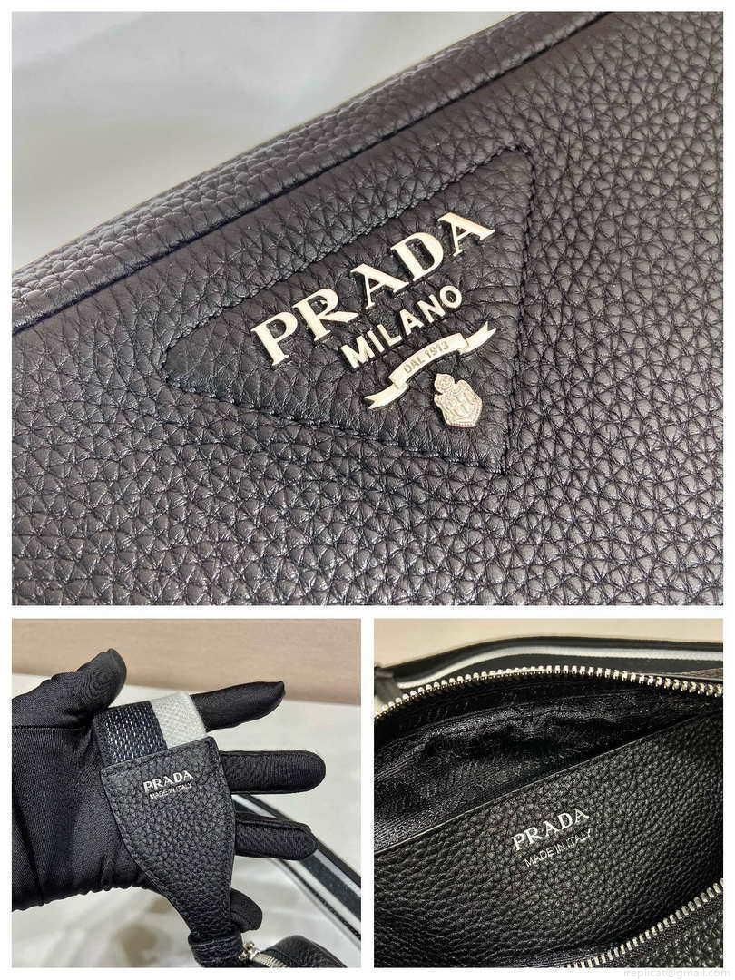 Prada Leather bag with shoulder strap 1BH082 Black