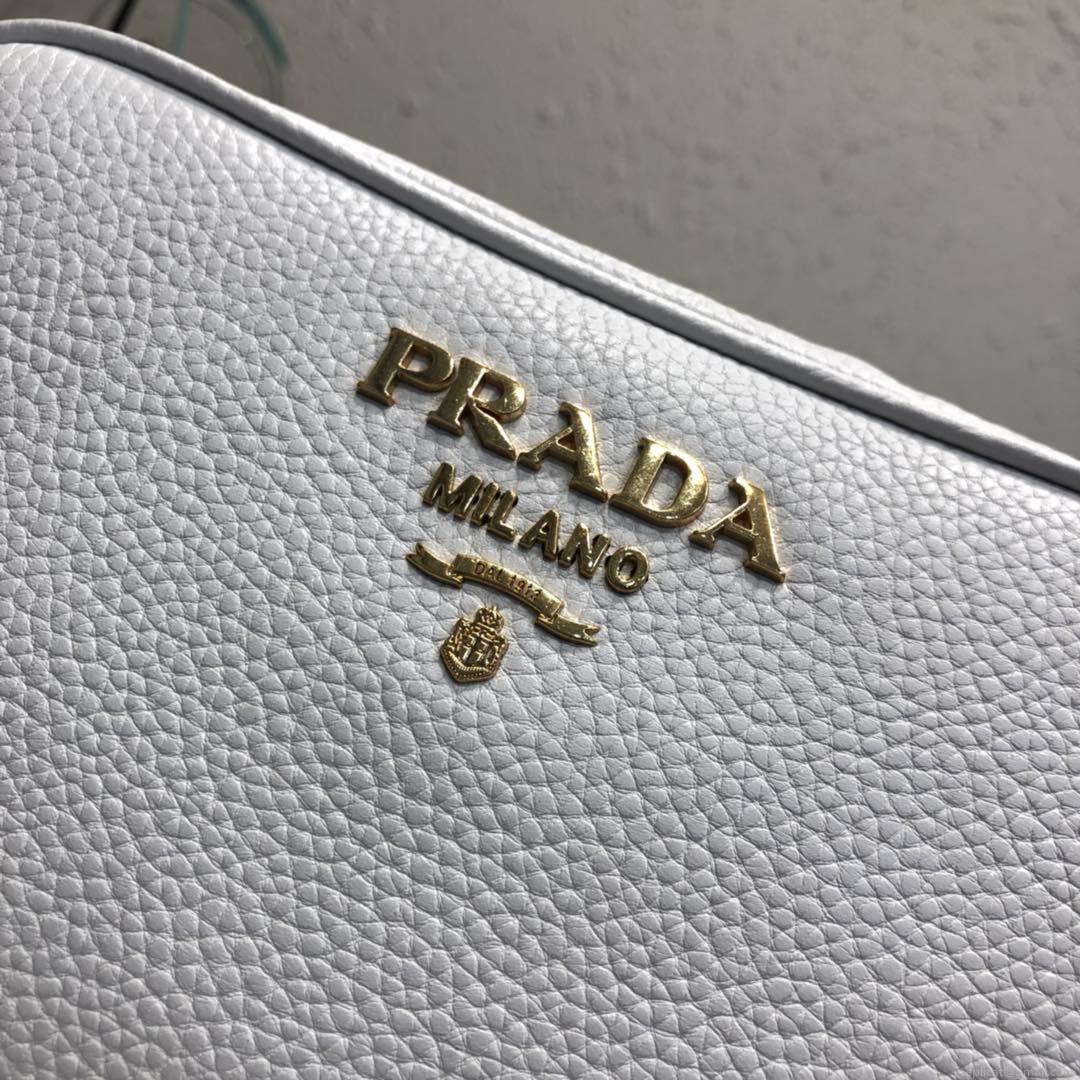 Prada 1BH082 Leather bag with shoulder strap White Gold