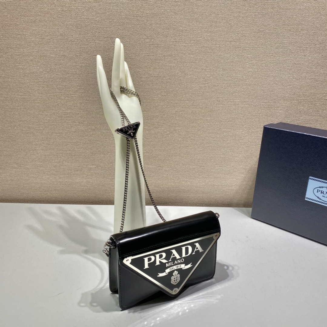 Prada 1BH189 Brushed leather shoulder bag Black