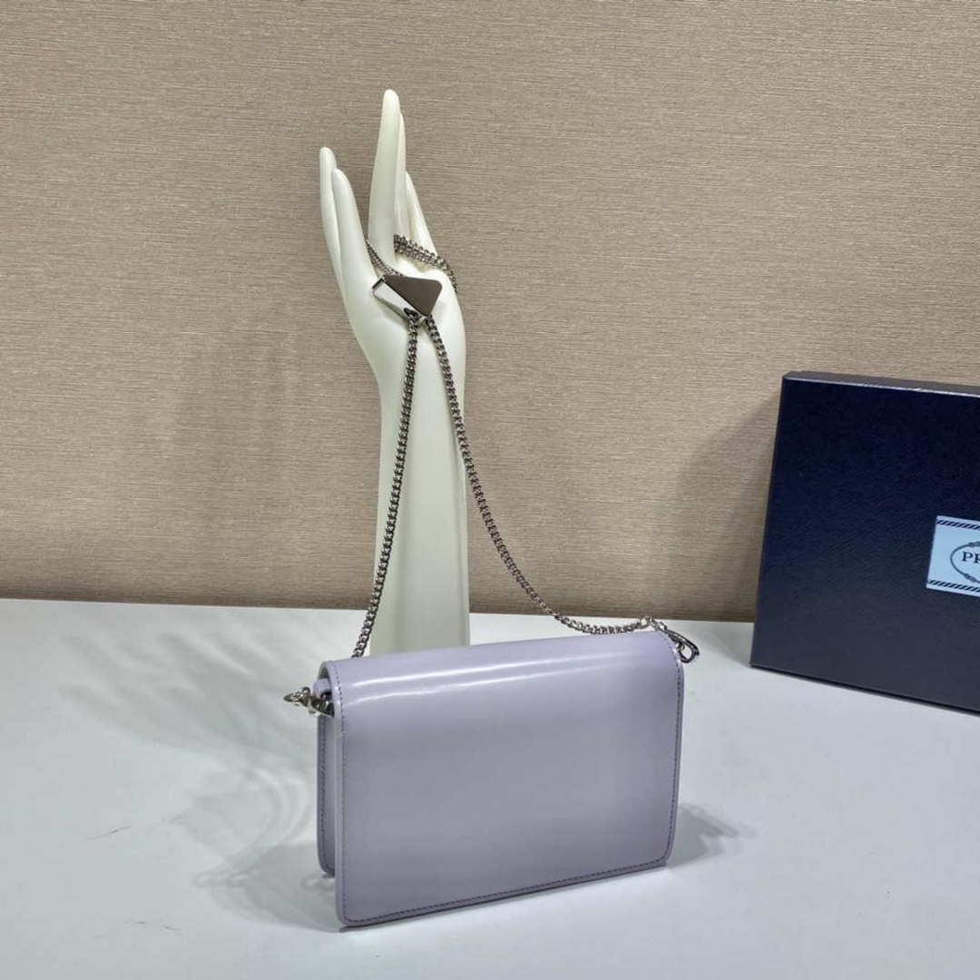 Prada 1BH189 Brushed leather shoulder bag Light Purple