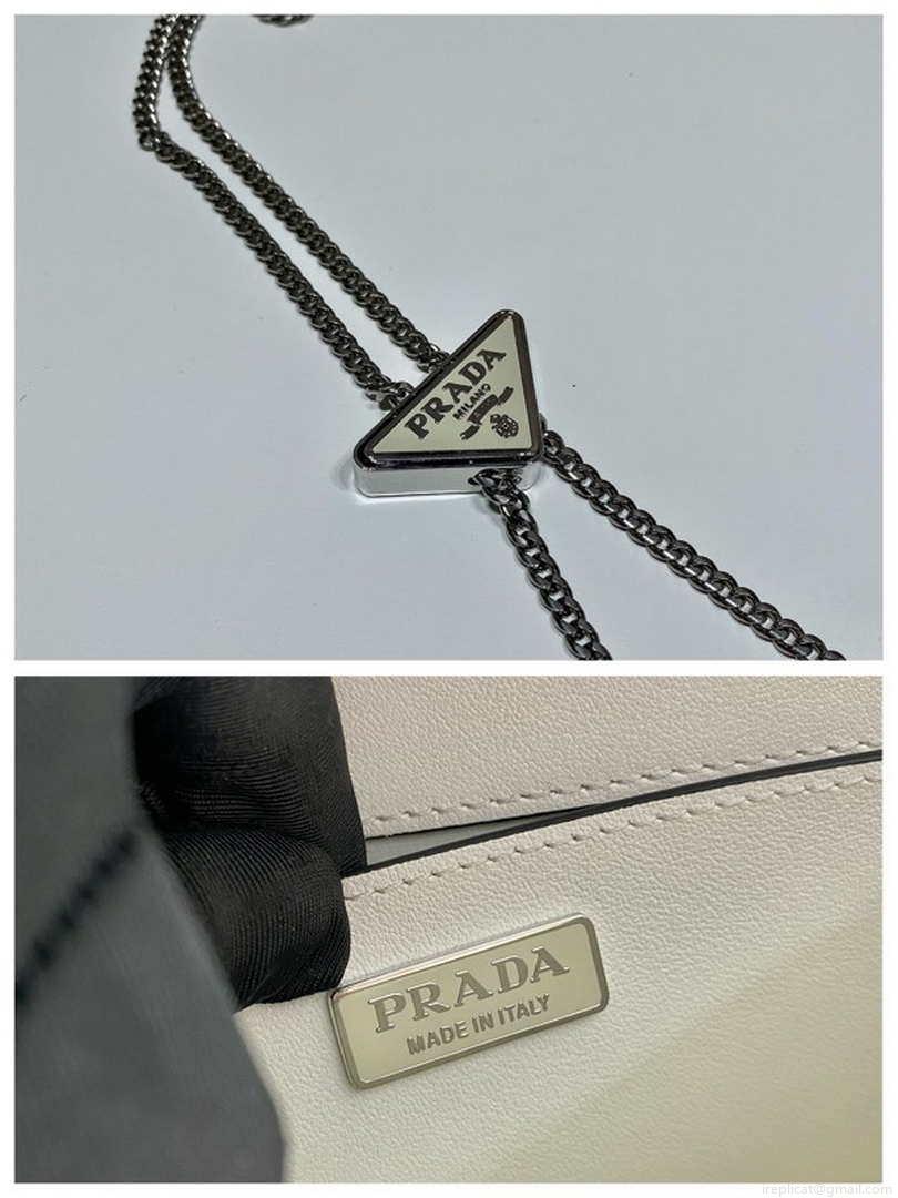 Prada 1BH189 Brushed leather shoulder bag White
