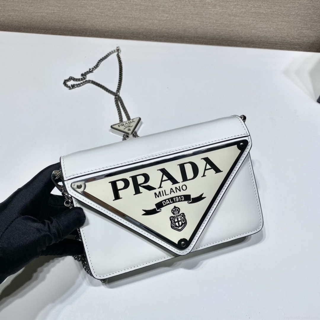 Prada 1BH189 Brushed leather shoulder bag White