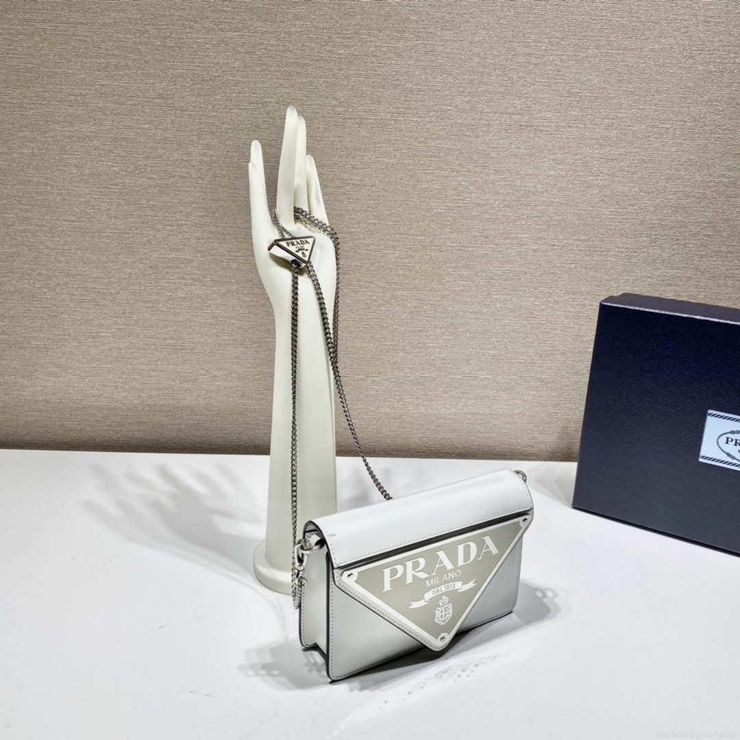 Prada 1BH189 Brushed leather shoulder bag White