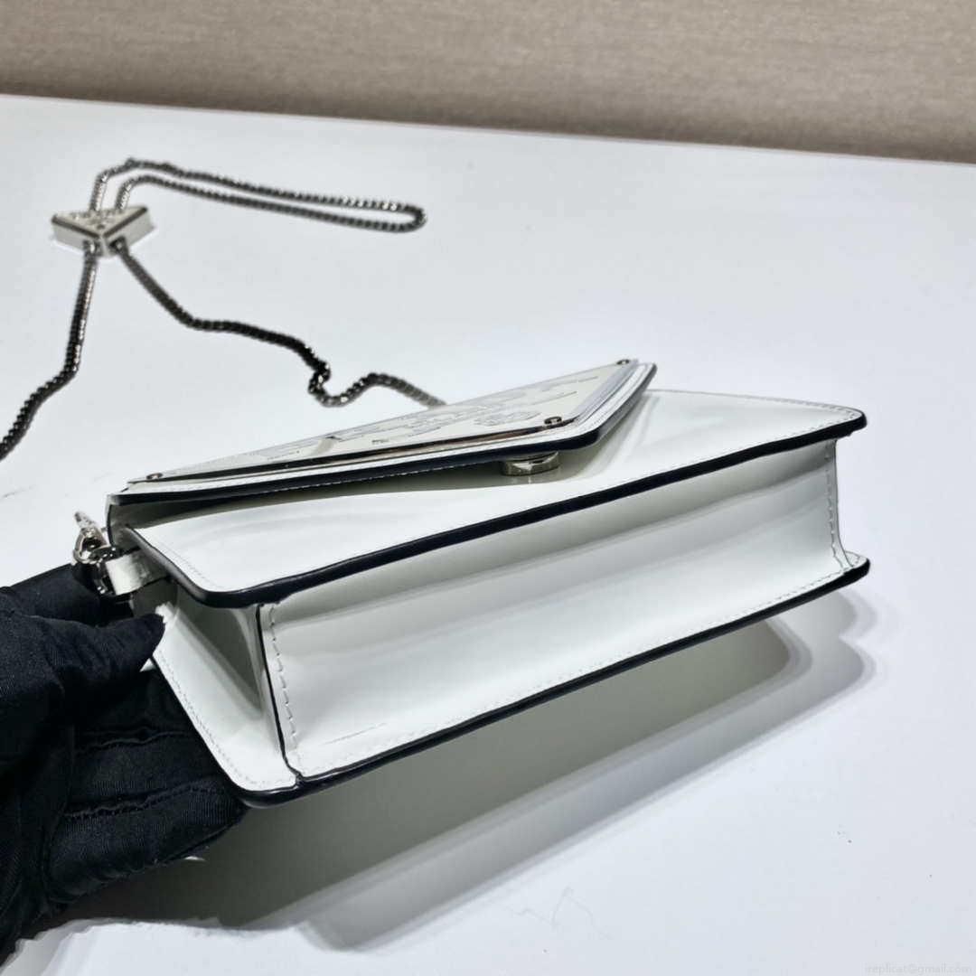 Prada 1BH189 Brushed leather shoulder bag White