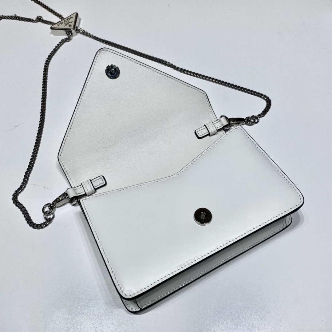 Prada 1BH189 Brushed leather shoulder bag White