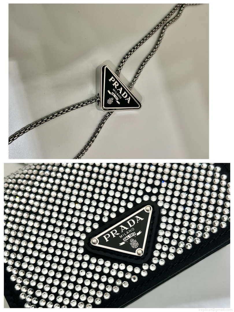 Prada Crystal-studded card holder with shoulder strap 1MR024 Black Crystal