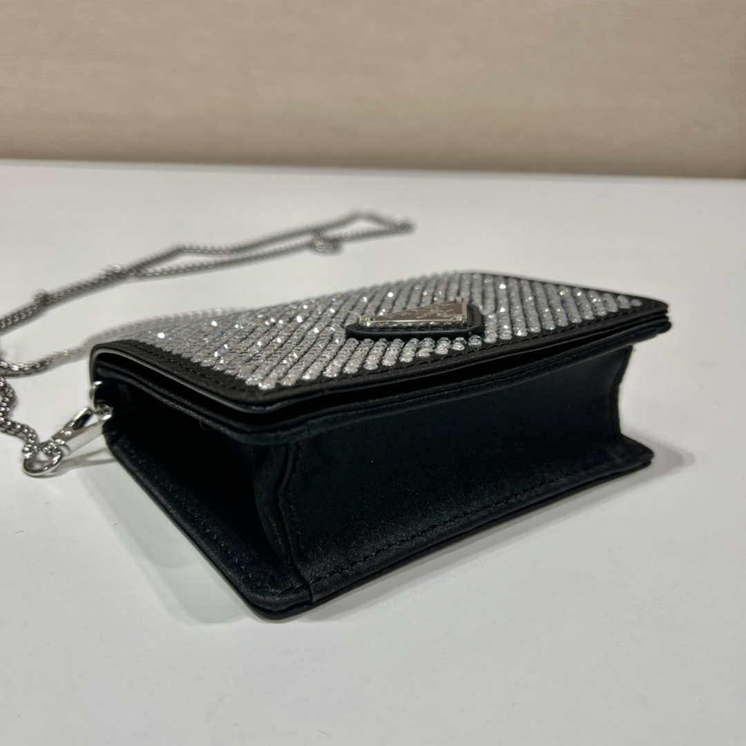 Prada Crystal-studded card holder with shoulder strap 1MR024 Black Crystal